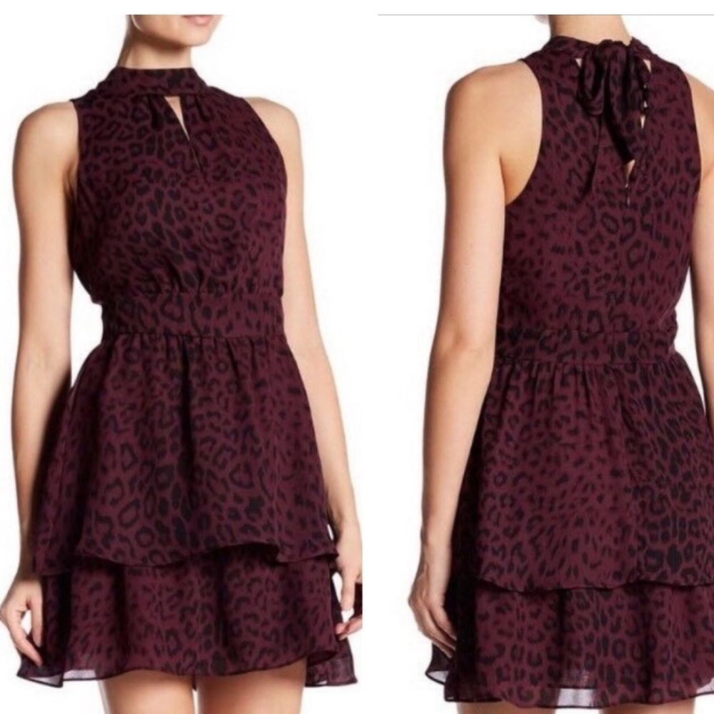 Parker Sleeveless Animal Print Ruffle Dress L